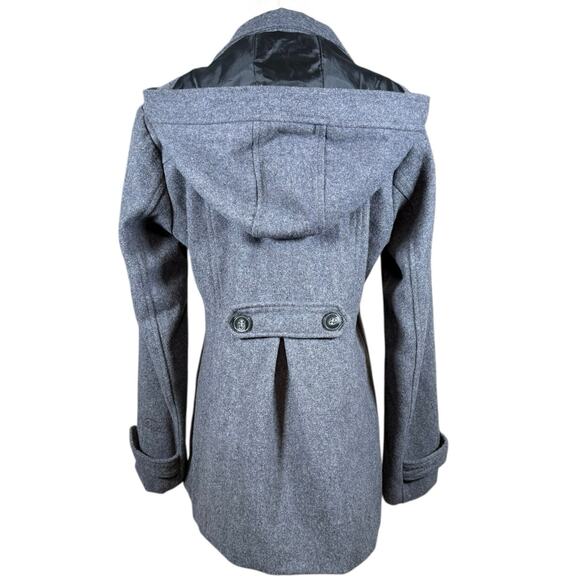 Vans Gray Hooded Wool Blend Peacoat | Women’s Medium Toggle Back Detail - Picture 5 of 12